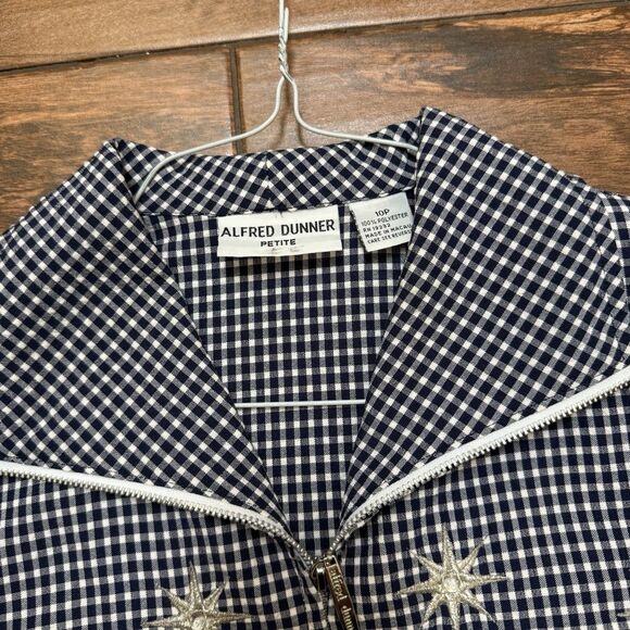 Vtg Alfred Dunner PETITE Blue Gingham Checked Jacket Embroidered Flowers Sz 10P - Picture 6 of 8